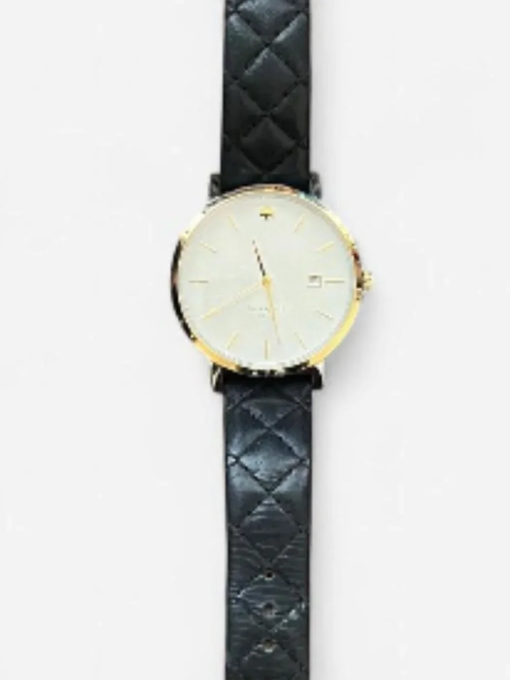 Kate Spade Metro Grand Watch Black Quilted Leather Strap Two Tone